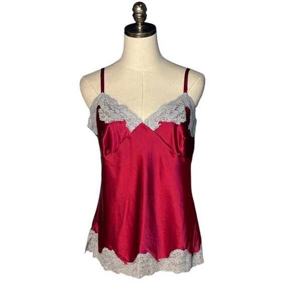 Express Design Silk Tank Red Lace Trimmed Ladies L Y2K Strappy Cami Camisole - Picture 1 of 7